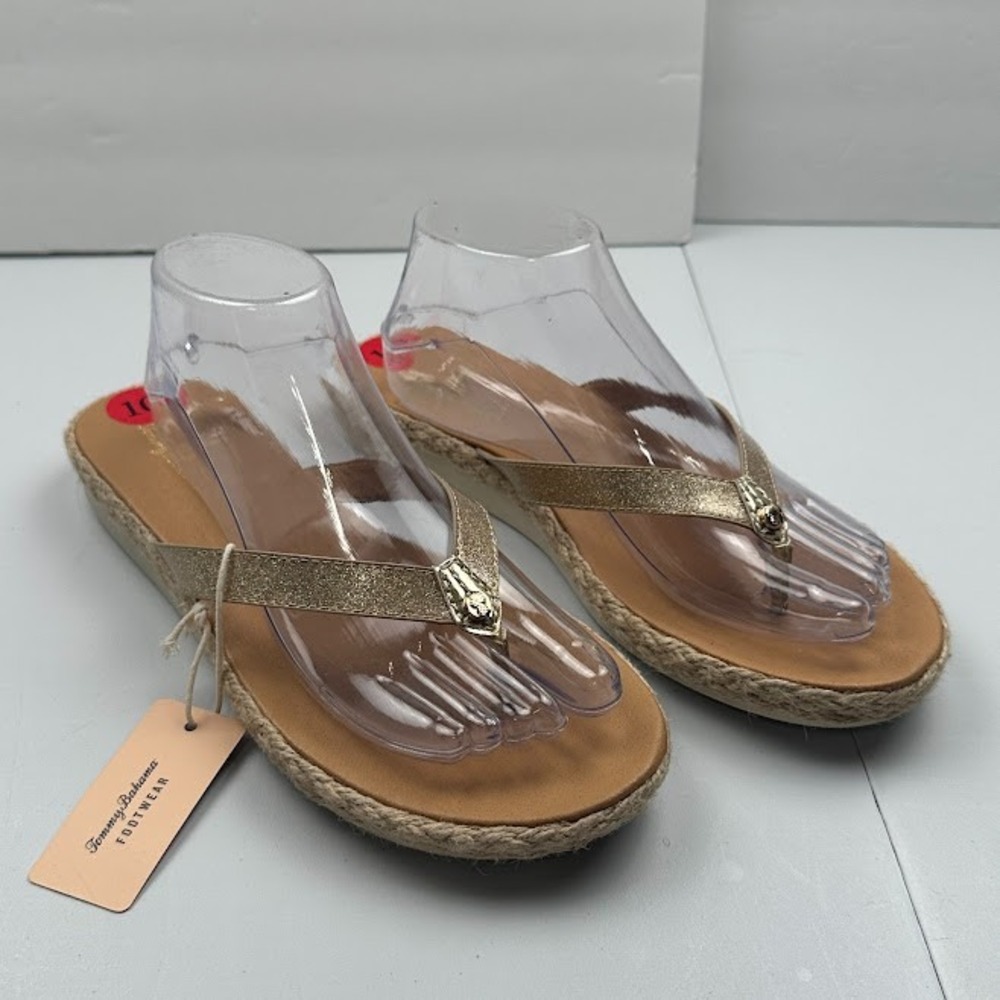 Tommy Bahama Thomas Sandal Womens 10M Gold Shimmer Flip Flop Resort Tropical